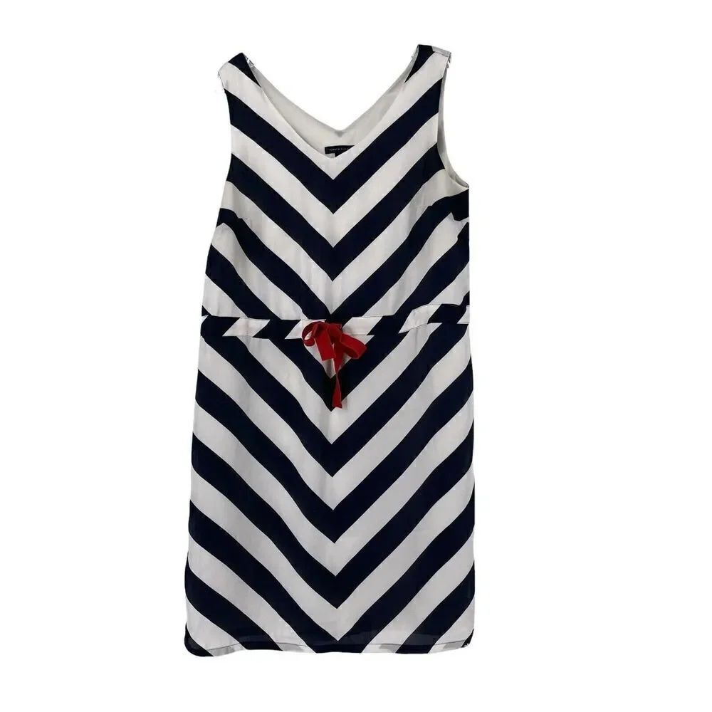 Tommy Hilfiger Dress Classic Striped Sleeveless Knee Length Blue White Size M
